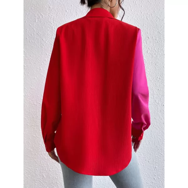 WDIRARA Women's Colorblock Button Up Shirt Collared Long Sleeve Blouse Top