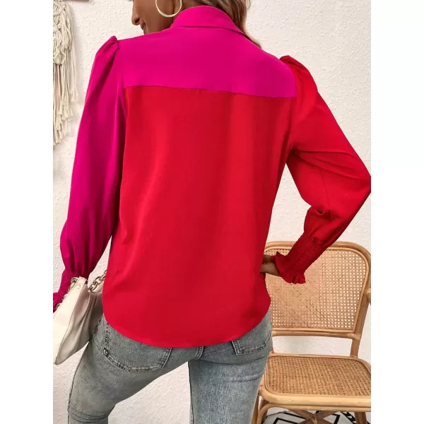 WDIRARA Women's Colorblock Button Up Shirt Collared Long Sleeve Blouse Top