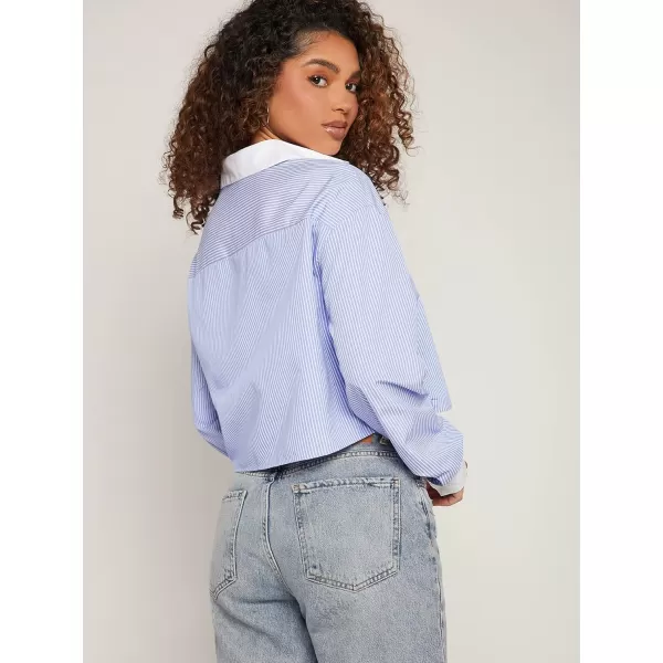 WDIRARA Women's Colorblock Button Up Shirt Collared Long Sleeve Blouse Top