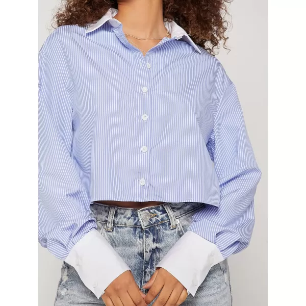 WDIRARA Women's Colorblock Button Up Shirt Collared Long Sleeve Blouse Top