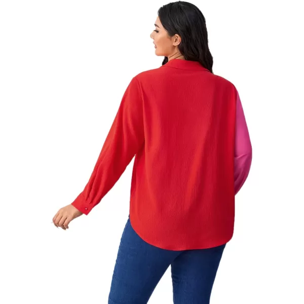 WDIRARA Women's Colorblock Button Up Shirt Collared Long Sleeve Blouse Top