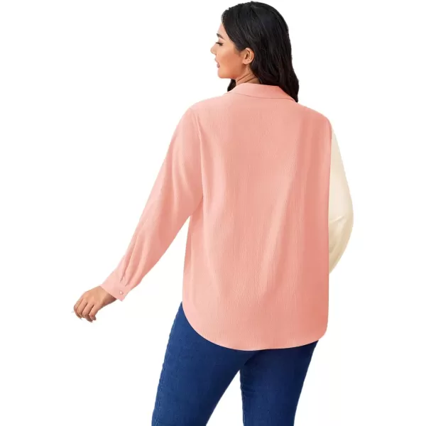 WDIRARA Women's Colorblock Button Up Shirt Collared Long Sleeve Blouse Top
