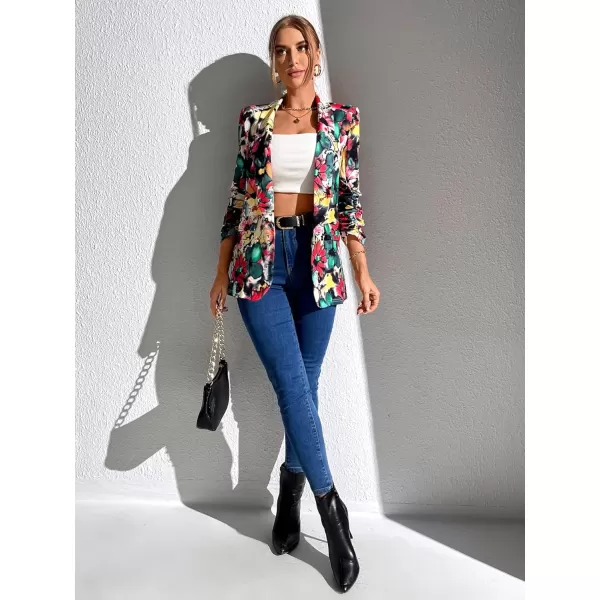 WDIRARA Women's Colorblock One Button Open Front Shawl Collar Long Sleeve Blazer