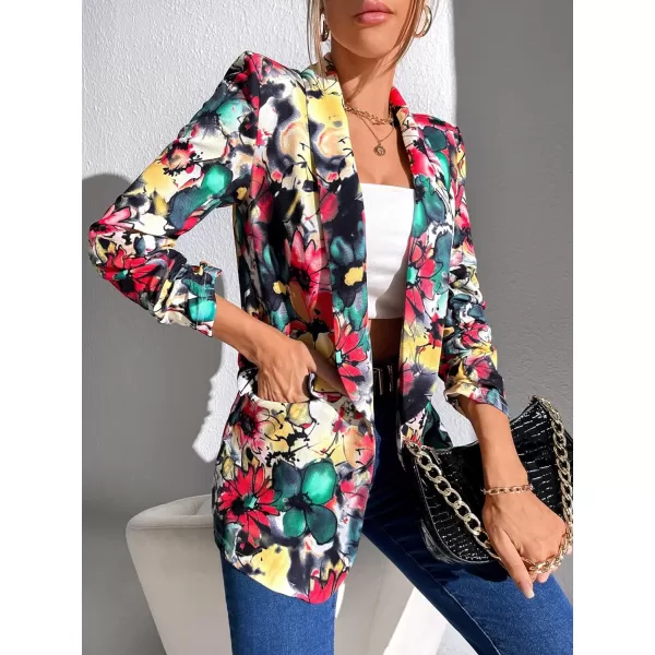 WDIRARA Women's Colorblock One Button Open Front Shawl Collar Long Sleeve Blazer