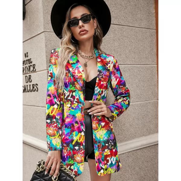 WDIRARA Women's Colorblock One Button Open Front Shawl Collar Long Sleeve Blazer