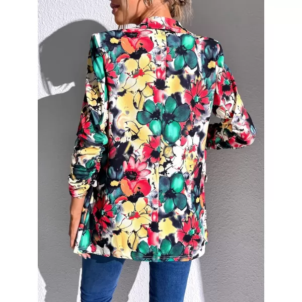 WDIRARA Women's Colorblock One Button Open Front Shawl Collar Long Sleeve Blazer