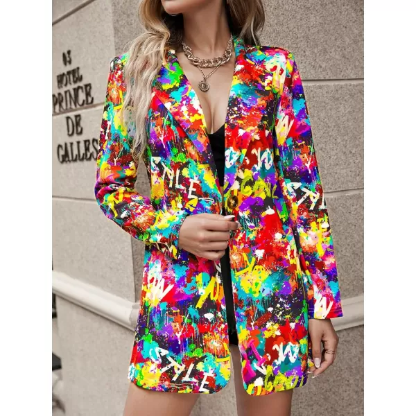 WDIRARA Women's Colorblock One Button Open Front Shawl Collar Long Sleeve Blazer