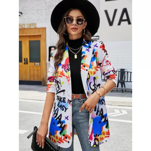 WDIRARA Women's Colorblock One Button Open Front Shawl Collar Long Sleeve Blazer