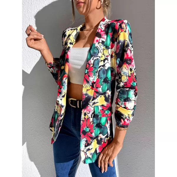 WDIRARA Women's Colorblock One Button Open Front Shawl Collar Long Sleeve Blazer