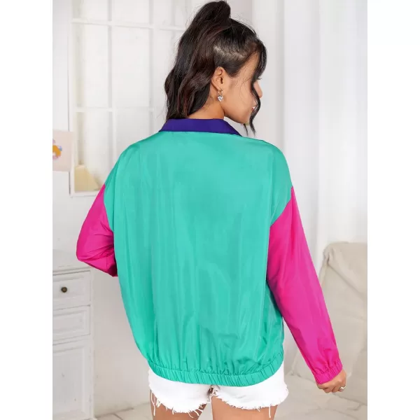 WDIRARA Women's Colorblock Patchwork Half Zip Up Sweatshirt Long Sleeve Lightweight 80s 90s Pullover Sweatshirt