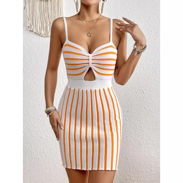 WDIRARA Women's Colorblock Striped Sweater Dress Cut Out Ruched High Waist Cami Mini Dress