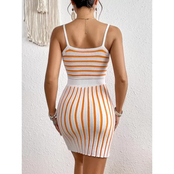 WDIRARA Women's Colorblock Striped Sweater Dress Cut Out Ruched High Waist Cami Mini Dress