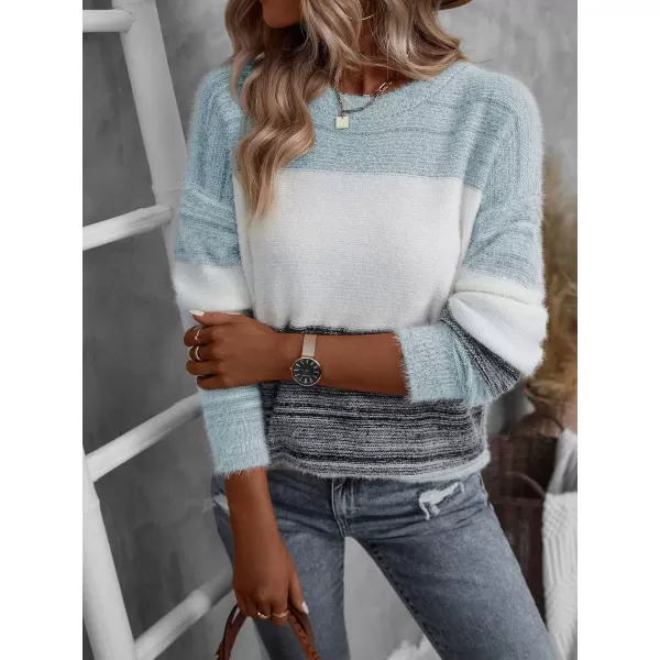 WDIRARA Women's Colorblock Sweater Drop Shoulder Long Sleeve Round Neck Pullovers