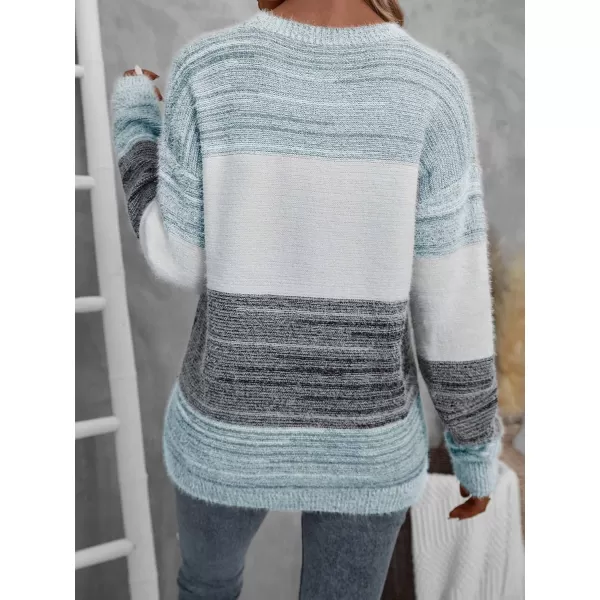 WDIRARA Women's Colorblock Sweater Drop Shoulder Long Sleeve Round Neck Pullovers