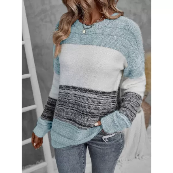 WDIRARA Women's Colorblock Sweater Drop Shoulder Long Sleeve Round Neck Pullovers