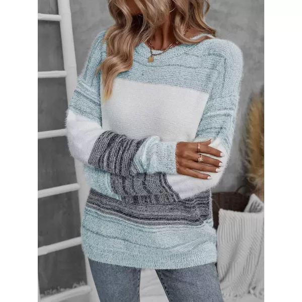 WDIRARA Women's Colorblock Sweater Drop Shoulder Long Sleeve Round Neck Pullovers