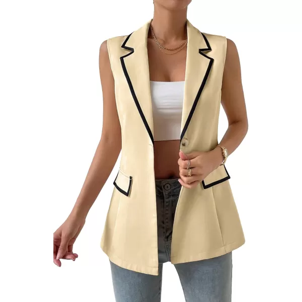 WDIRARA Women's Colorblock V Neck Sleeveless Button Front Blazer Vest Jacket Casual Waistcoat