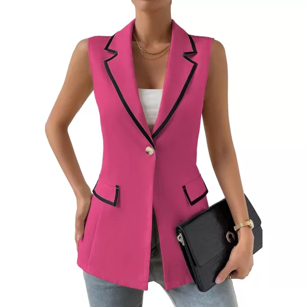 WDIRARA Women's Colorblock V Neck Sleeveless Button Front Blazer Vest Jacket Casual Waistcoat