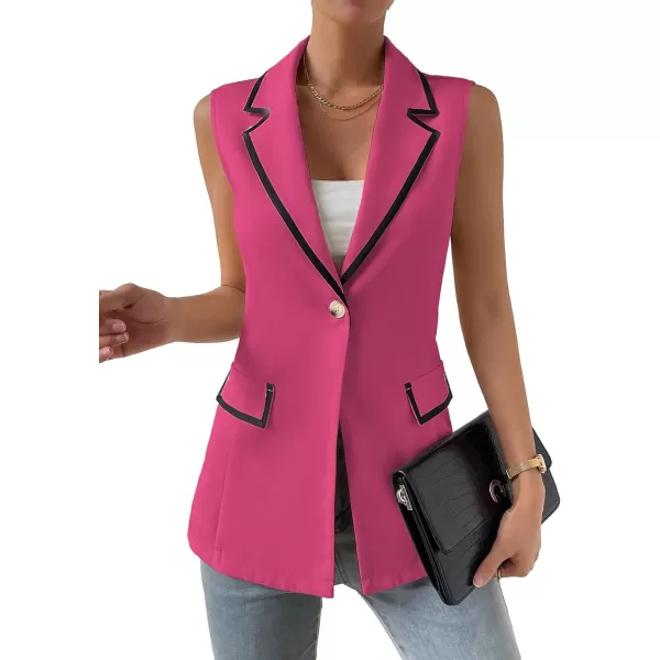 WDIRARA Women's Colorblock V Neck Sleeveless Button Front Blazer Vest Jacket Casual Waistcoat
