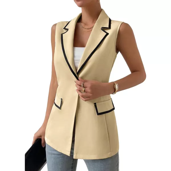 WDIRARA Women's Colorblock V Neck Sleeveless Button Front Blazer Vest Jacket Casual Waistcoat