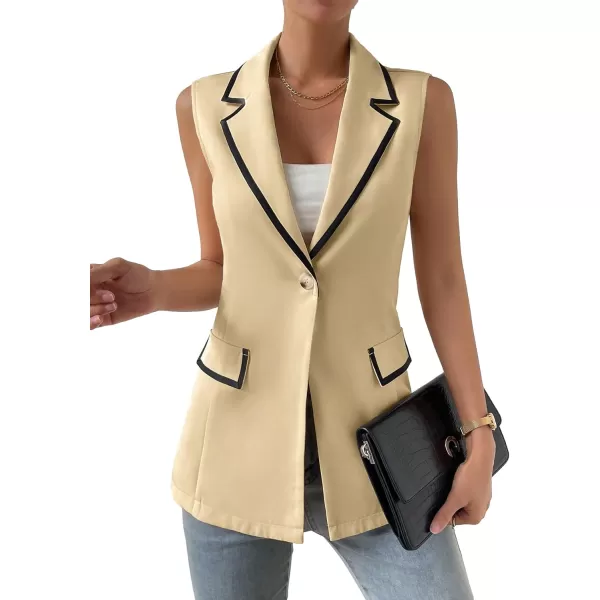 WDIRARA Women's Colorblock V Neck Sleeveless Button Front Blazer Vest Jacket Casual Waistcoat
