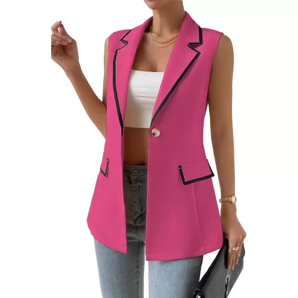 WDIRARA Women's Colorblock V Neck Sleeveless Button Front Blazer Vest Jacket Casual Waistcoat
