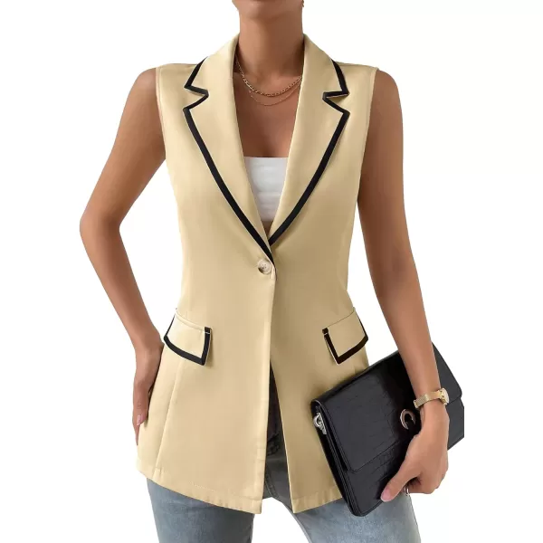 WDIRARA Women's Colorblock V Neck Sleeveless Button Front Blazer Vest Jacket Casual Waistcoat