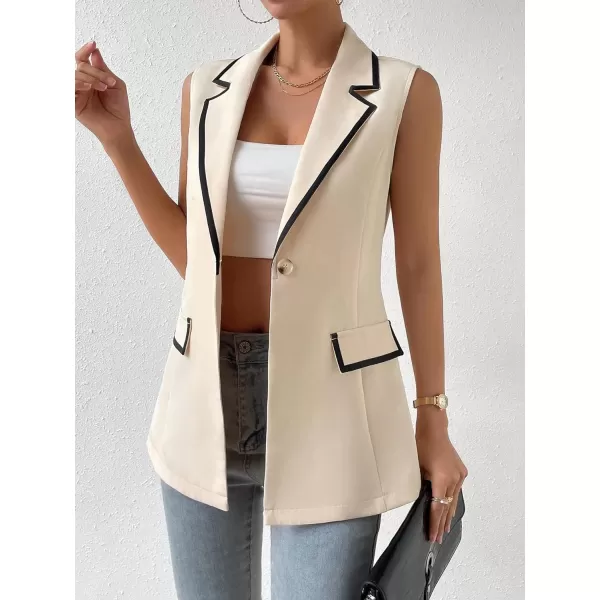 WDIRARA Women's Colorblock V Neck Sleeveless Button Front Blazer Vest Jacket Casual Waistcoat