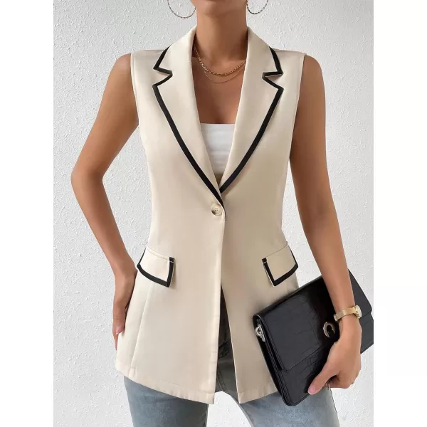 WDIRARA Women's Colorblock V Neck Sleeveless Button Front Blazer Vest Jacket Casual Waistcoat
