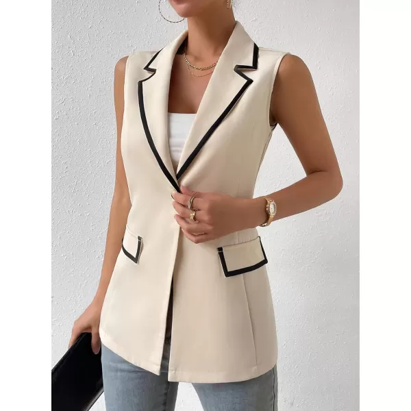 WDIRARA Women's Colorblock V Neck Sleeveless Button Front Blazer Vest Jacket Casual Waistcoat