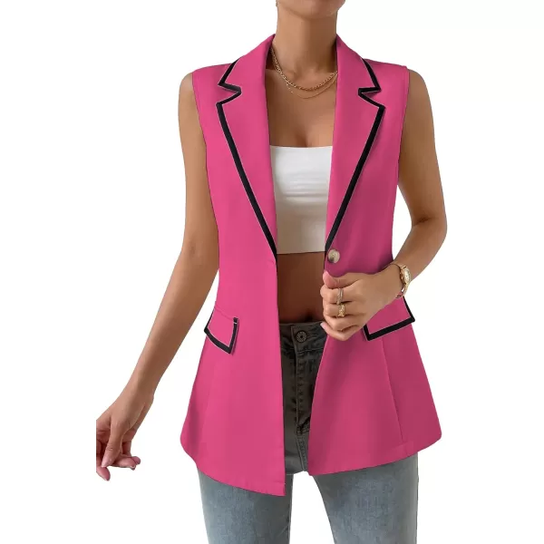 WDIRARA Women's Colorblock V Neck Sleeveless Button Front Blazer Vest Jacket Casual Waistcoat