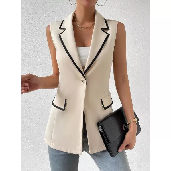 WDIRARA Women's Colorblock V Neck Sleeveless Button Front Blazer Vest Jacket Casual Waistcoat
