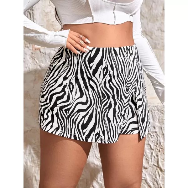 WDIRARA Women's Contrast Binding Knot Side Mid Waist Asymmetrical Skirt Shorts