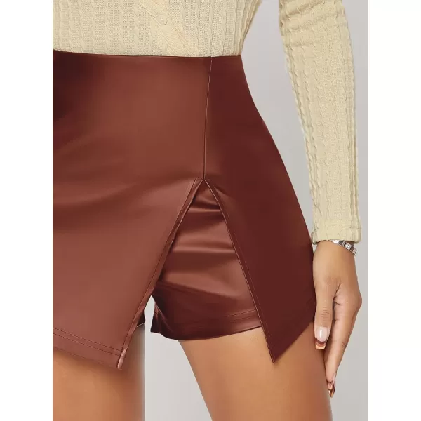 WDIRARA Women's Contrast Binding Knot Side Mid Waist Asymmetrical Skirt Shorts