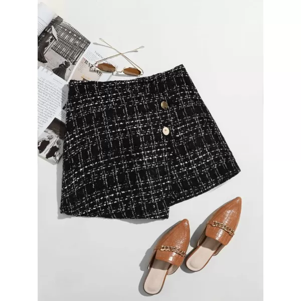 WDIRARA Women's Contrast Binding Knot Side Mid Waist Asymmetrical Skirt Shorts