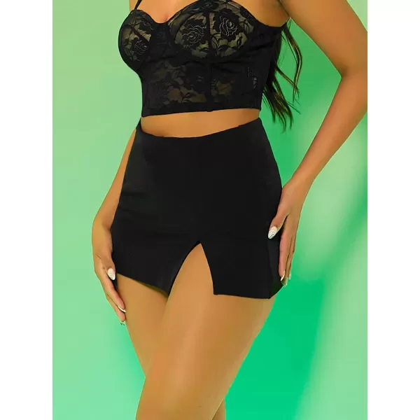 WDIRARA Women's Contrast Binding Knot Side Mid Waist Asymmetrical Skirt Shorts