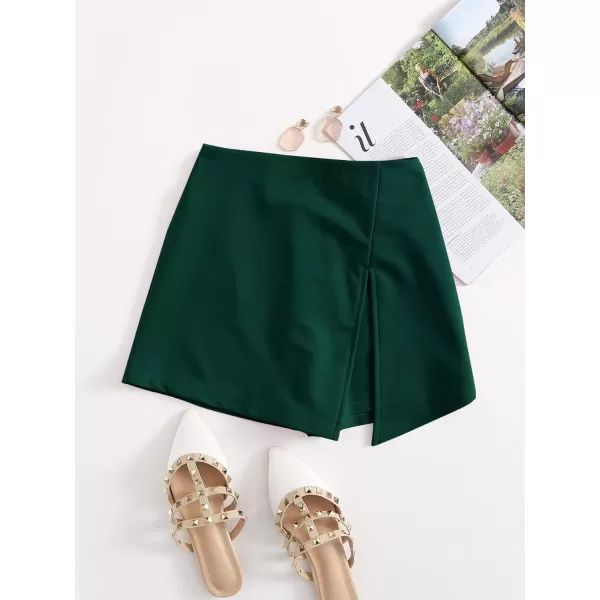 WDIRARA Women's Contrast Binding Knot Side Mid Waist Asymmetrical Skirt Shorts