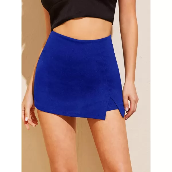 WDIRARA Women's Contrast Binding Knot Side Mid Waist Asymmetrical Skirt Shorts