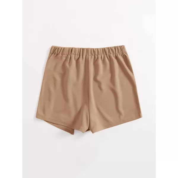 WDIRARA Women's Contrast Binding Knot Side Mid Waist Asymmetrical Skirt Shorts