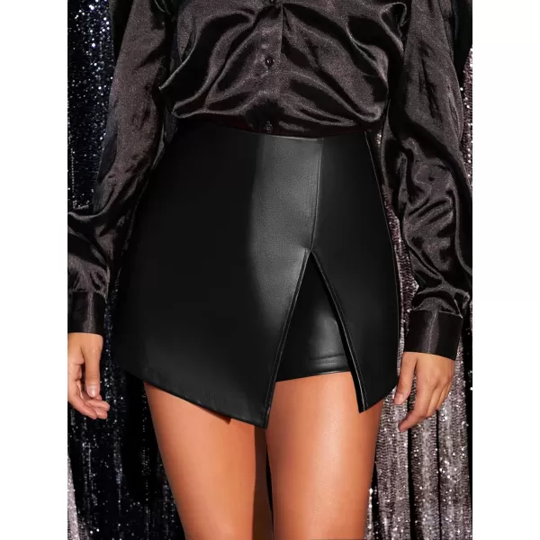 WDIRARA Women's Contrast Binding Knot Side Mid Waist Asymmetrical Skirt Shorts