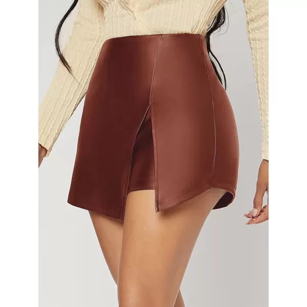 WDIRARA Women's Contrast Binding Knot Side Mid Waist Asymmetrical Skirt Shorts