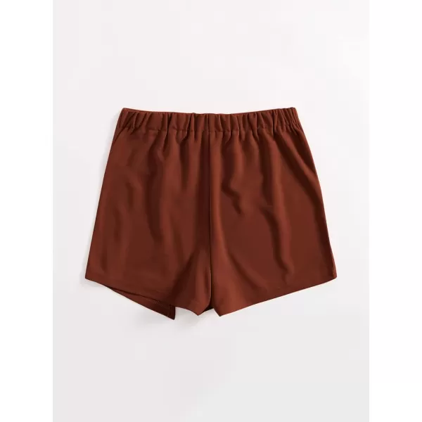 WDIRARA Women's Contrast Binding Knot Side Mid Waist Asymmetrical Skirt Shorts