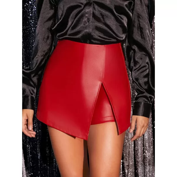 WDIRARA Women's Contrast Binding Knot Side Mid Waist Asymmetrical Skirt Shorts