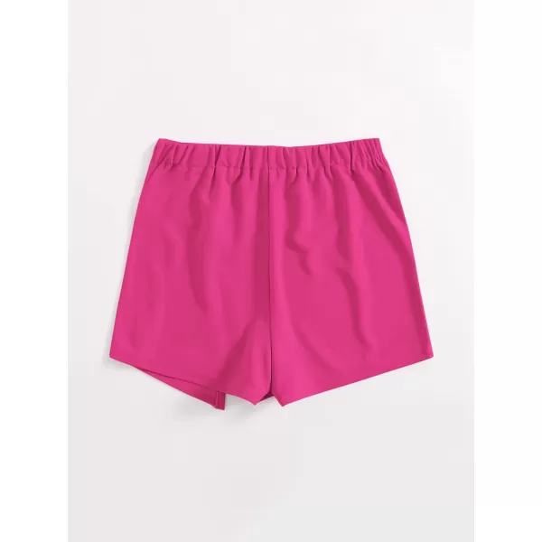 WDIRARA Women's Contrast Binding Knot Side Mid Waist Asymmetrical Skirt Shorts