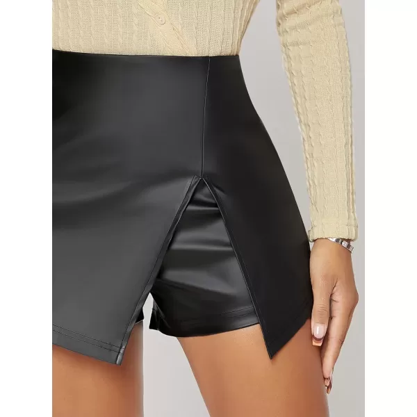 WDIRARA Women's Contrast Binding Knot Side Mid Waist Asymmetrical Skirt Shorts