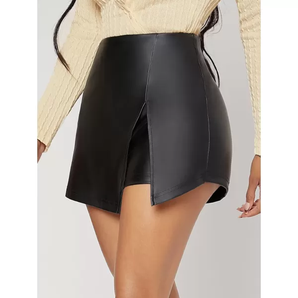 WDIRARA Women's Contrast Binding Knot Side Mid Waist Asymmetrical Skirt Shorts