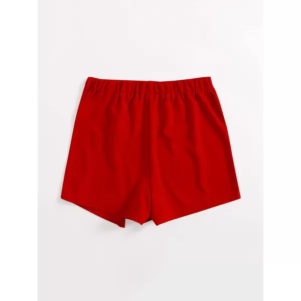 WDIRARA Women's Contrast Binding Knot Side Mid Waist Asymmetrical Skirt Shorts