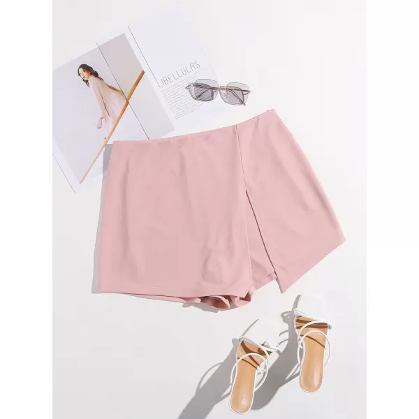 WDIRARA Women's Contrast Binding Knot Side Mid Waist Asymmetrical Skirt Shorts