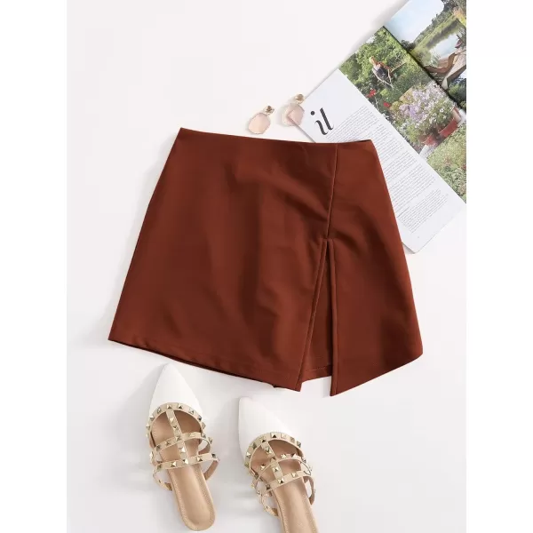 WDIRARA Women's Contrast Binding Knot Side Mid Waist Asymmetrical Skirt Shorts
