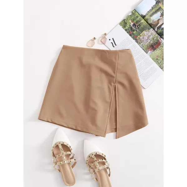 WDIRARA Women's Contrast Binding Knot Side Mid Waist Asymmetrical Skirt Shorts
